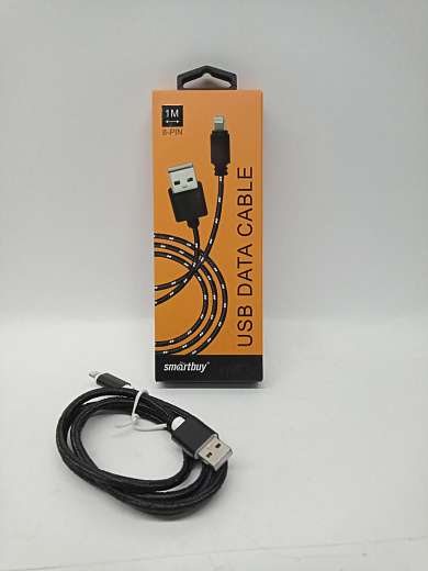 Дата-кабель Smartbuy USB - 8 pin, в коробке, NYLON, 1 метр, черный