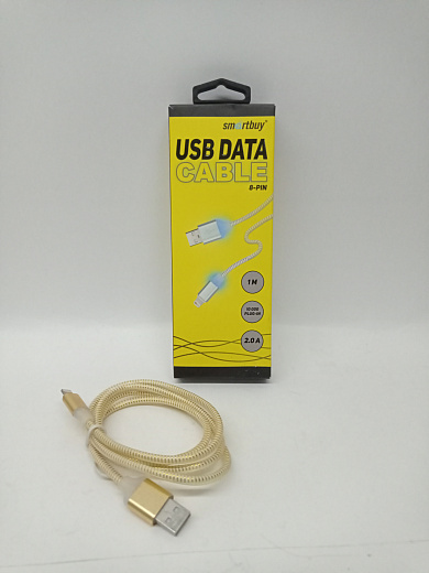 Дата-кабель Smartbuy USB - 8 pin, с индикацией, 1 м, золото, с мет. након.
