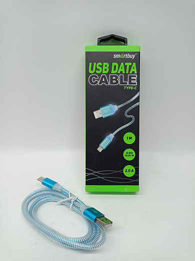 Дата-кабель Smartbuy USB - Type C, с индикацией, 1 м, синий, с мет. након.
